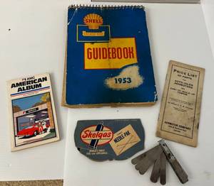 Vintage Gas Station Collectibles Including Grease - Rite Guide And More