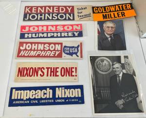 Group Of Vintage Political Bumper Stickers & Authographs