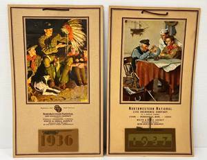 Pair Of Vintage 1930s Brown & Bigelow Calenders With Advertsing