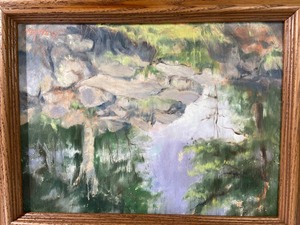 Framed Original Acrylic by Bob Straube - Rocks and a Fading Evening Sky