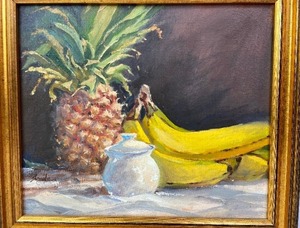 Original Oil on Canvas by Bob Straube - Pineapple, Sugar Bowl and Bananas