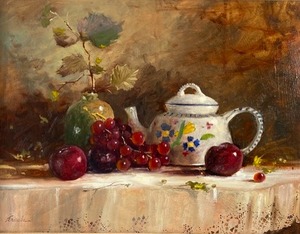 Original Oil on Canvas by Bob Straube - White Tea Pot