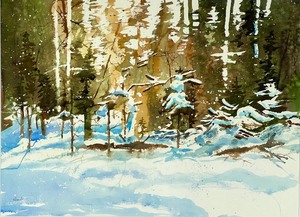 Large Framed Watercolor Winter Peace by Bob Straube