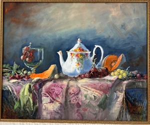 Framed Oil Still Life White Teapot by Bob Straube