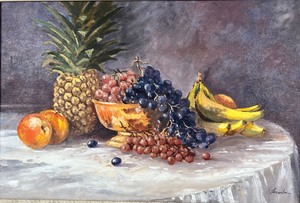 Framed Oil Still Life Fruit Table by Bob Straube