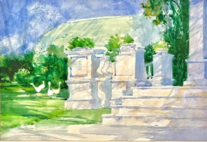 Matted Watercolor White Steps in Summer by Bob Straube