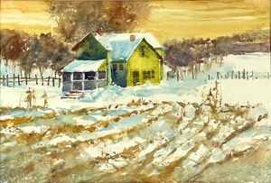 Matted Watercolor Country Farm by Bob Straube