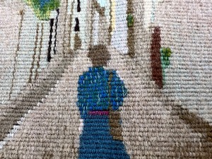 lot 17 image: Christine Pradel-Lien Rue St Aignan Handwoven Tapestry 7in x 7in