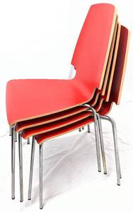 lot 19 image: Four Red-Orange Chrome Plated Vilmar Stacking Chairs from IKEA