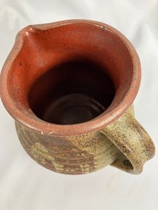 lot 70 image: Vintage Studio Pottery Pitcher in Rust, Oatmeal & Sienna Glaze