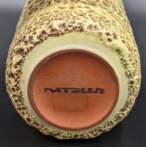 lot 4 image: GERTRUDE AND OTTO NATZLER MCM Yellow and Brown Volcanic Glaze Art Vase- Signed