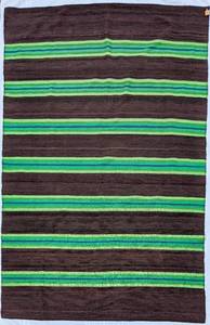 lot 22 image: Vintage Hand-Loomed Green, Blue and Brown Rug  Blanket