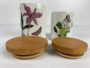 lot 74 image: 2 Vintage Portmeirion The Botanic Garden England Canisters (#27 & #28) with Wooden Lids