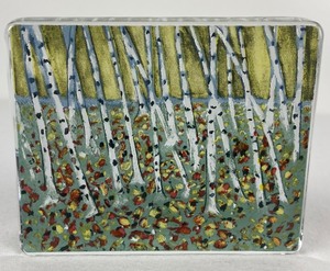 lot 80 image: Signed Helja Liukko-Sundstrom Glass Paperweight IIttala Finland - Dancing Leaves with Birch Trees
