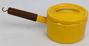 lot 58 image: Finel Enamelware Sauce Pan  Pot with Lid and Teak Handle