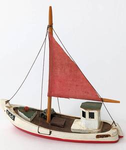 lot 63 image: 2 1930s Folk Art Hand Carved Wood Toy Boats