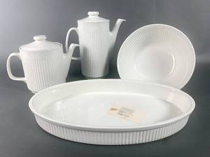 lot 88 image: JOHNSON BROTHERS Athena White Ribbed Ironstone China - 4 Pieces