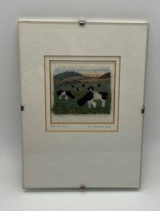 lot 92 image: Signed Anne Mitchell Reid Framed Micro Tapestry - Pastures New - Grazing Cows