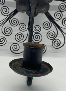 lot 96 image: T. Grimstad Black Wrought Iron Wall Hanging Candle Holder - Made in Norway