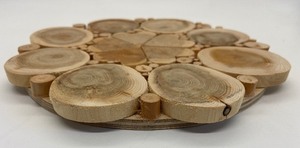 lot 94 image: Juniper Wood Sliced Circles and Hearts Natural Trivet - Hand Made in Estonia