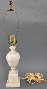 lot 30 image: Vintage White Marble Table Lamp with Red Glass Finial
