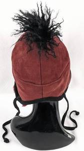 lot 122 image: Vintage SUSAN BRADFORD Rust and Black Sheepskin Ear Flap Brimmed Hat