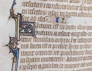 lot 126 image: Hand-Inked Illuminated Manuscript Sheet (6.5 In x 9.5 In) - 2 Pages Bible Text in Double-Window Frame