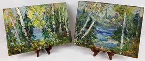 lot 197 image: Mary Alice (M.A.) Higgy Two Antique Original Oil Paintings of Birches on Board