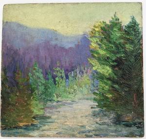 lot 199 image: Mary Alice (M.A.) Higgy Two Antique Forest Original Oil Paintings on Board