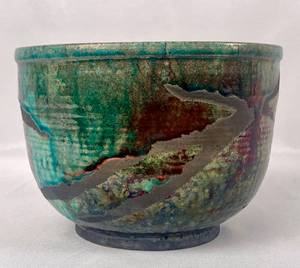 lot 256 image: Unique Raku Style Bowl signed by the Artist - Kristin Lein