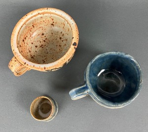 lot 242 image: Two Unique Studio Pottery Mugs and Toothpick Holder- One Signed by the Artist