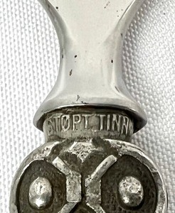lot 238 image: Vintage Stpt Tinn of Norway Pewter-Handled Nut Cracker, Bottle Opener and Cheese Plane