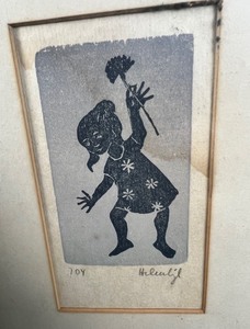 lot 329 image: Scandinavian Folk Art Relief Block Print- Signed by the Artist