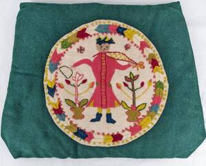 lot 293 image: Two Vintage Folk Art Tapestry Chair Cushions - Colorful Crewel Embroidery