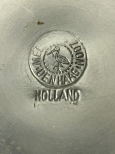 lot 171 image: Mid-Century Pewter Teapot from Holland with Rattan Handle