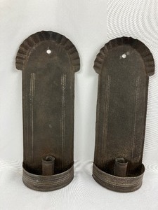 lot 170 image: 19th Century Wall Hanging Tin Candle Sconces and Match Caddy