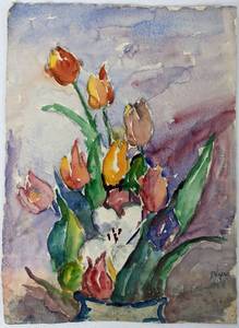 lot 200 image: M.A. Higgy 3 Signed Loose Floral Original Watercolors