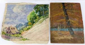 lot 264 image: Antique Mary Alice (M.A.) Higgy Original 5 Paintings on 3 Canvases - Florals  Landscapes in Oil and  Watercolor