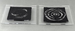 lot 308 image: Two Hand-Woven Art Pieces by Textile Artist Jean Smelker-Hgi, Mounted on Lucite Frames