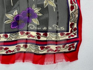 lot 341 image: Vintage Oscar de la Renta Floral Print Sheer Scarf - Red, Pink, Purple, Grey