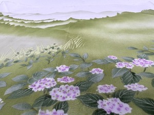 lot 342 image: Unusual Signed FloralMountain Scene Textile
