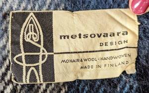 lot 361 image: Vintage Metsovaara Design. Mohair & Wool, Handwoven Blanket, Made in Finland