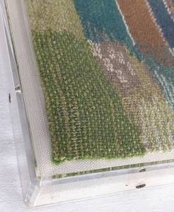 lot 17A image: Evelyn Ackerman Signed Hand-Woven Textile Art in Acrylic Lucite Frame