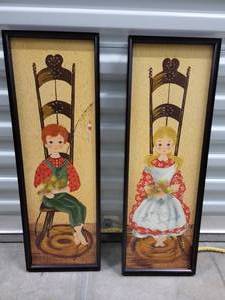 lot 143 image: Mid-Century-Modern Framed Prints of a Boy and Girl
