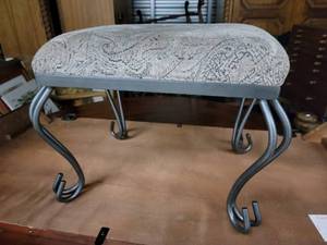 lot 150 image: Elegant Upholstered Wrought Iron Metal Ottoman