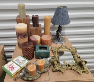 lot 100 image: Elegant Candle Collection-Candles. Candle Holders and Beautiful Lamp