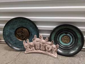 lot 102 image: Rare Vintage Judaica Collectibles- Israeli Brass Plates and Hand-Crafted, Signed Menorah $350 Value