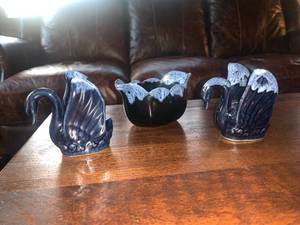 Van Briggle Pottery Swans, Trinket Bowl and Console Dish