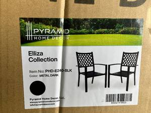 lot 21 image: Black 2-Pieces Stackable Galvanized Steel Anti-Rust Dining Chairs - Lawn, Bistro Furniture, Broad Square Back