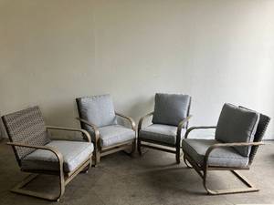 lot 27 image: LOT OF 4 Hampton Bay Hampshire Place Cushioned Steel Wicker Outdoor Lounge Chair with CushionGuard Stone Gray Cushions